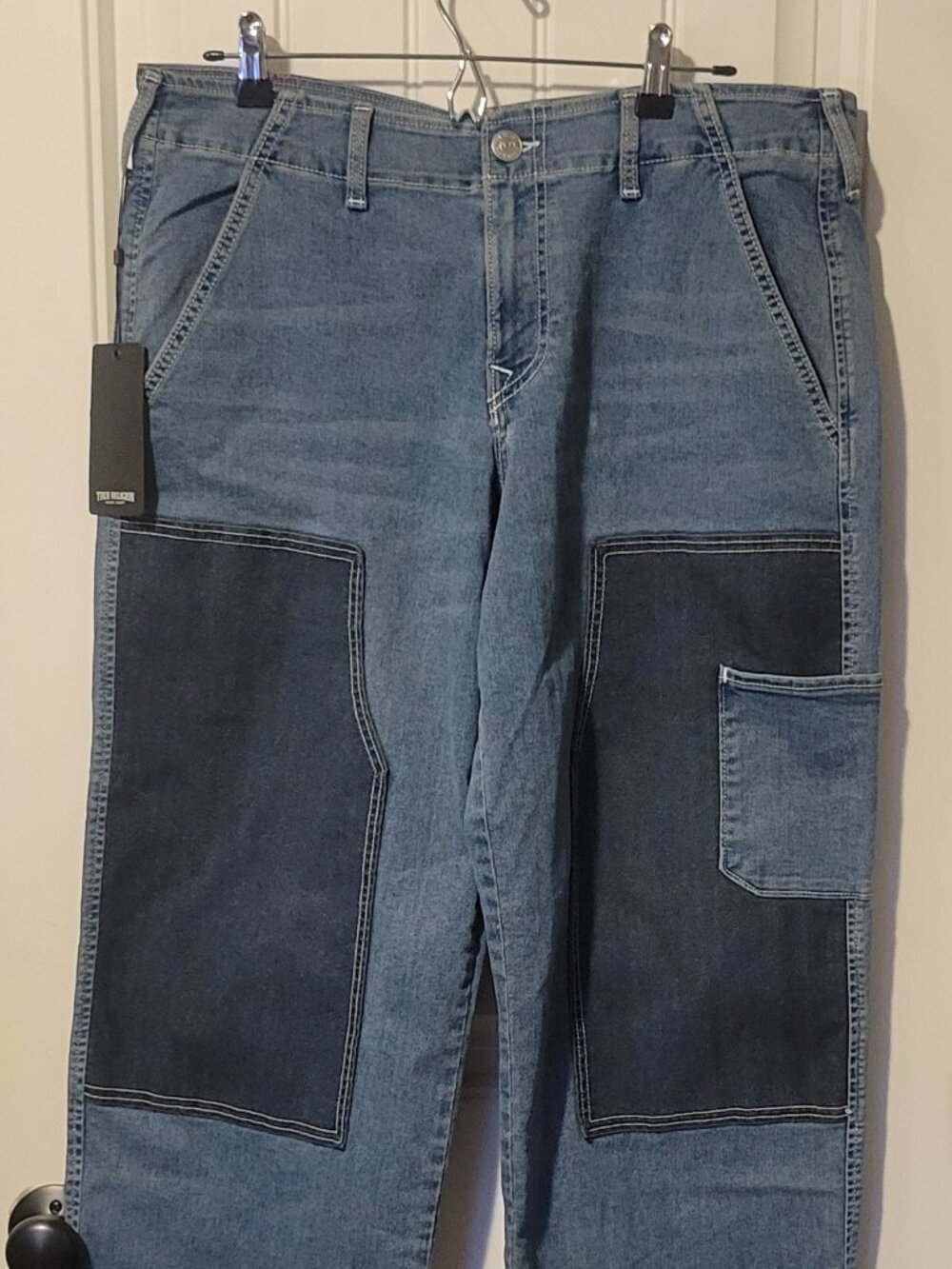 True Religion Women's Carpenter Blue Denim Jeans 5-Pocket Cargo 32 NWT